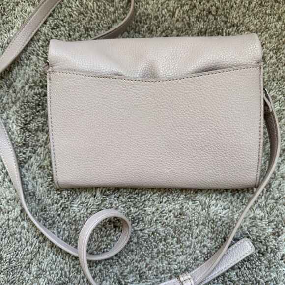 Blush Pink Dusty Pink Leather Fold Over Crossbody Bag Purse With Zip Pockets - Picture 6 of 7